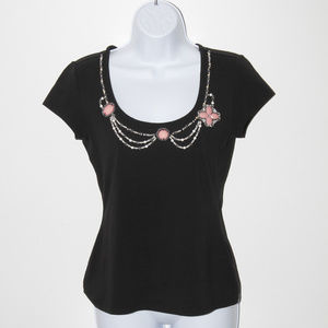 black cotton blouse with rhinestones short sleeve